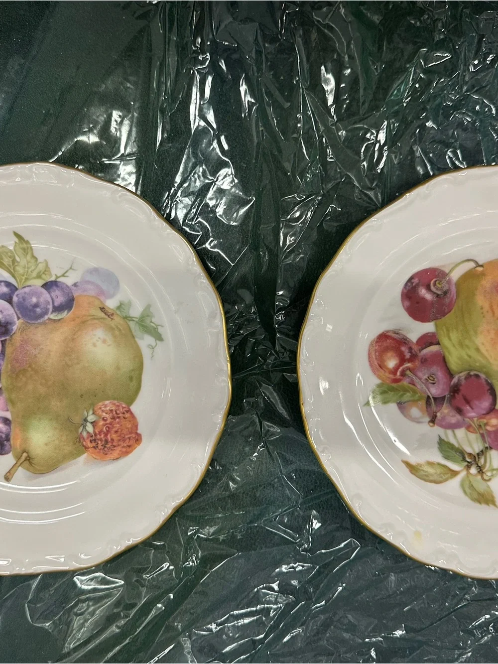 Porcelain Fruit Dessert Plates with Gold Trim - White and Multicolor